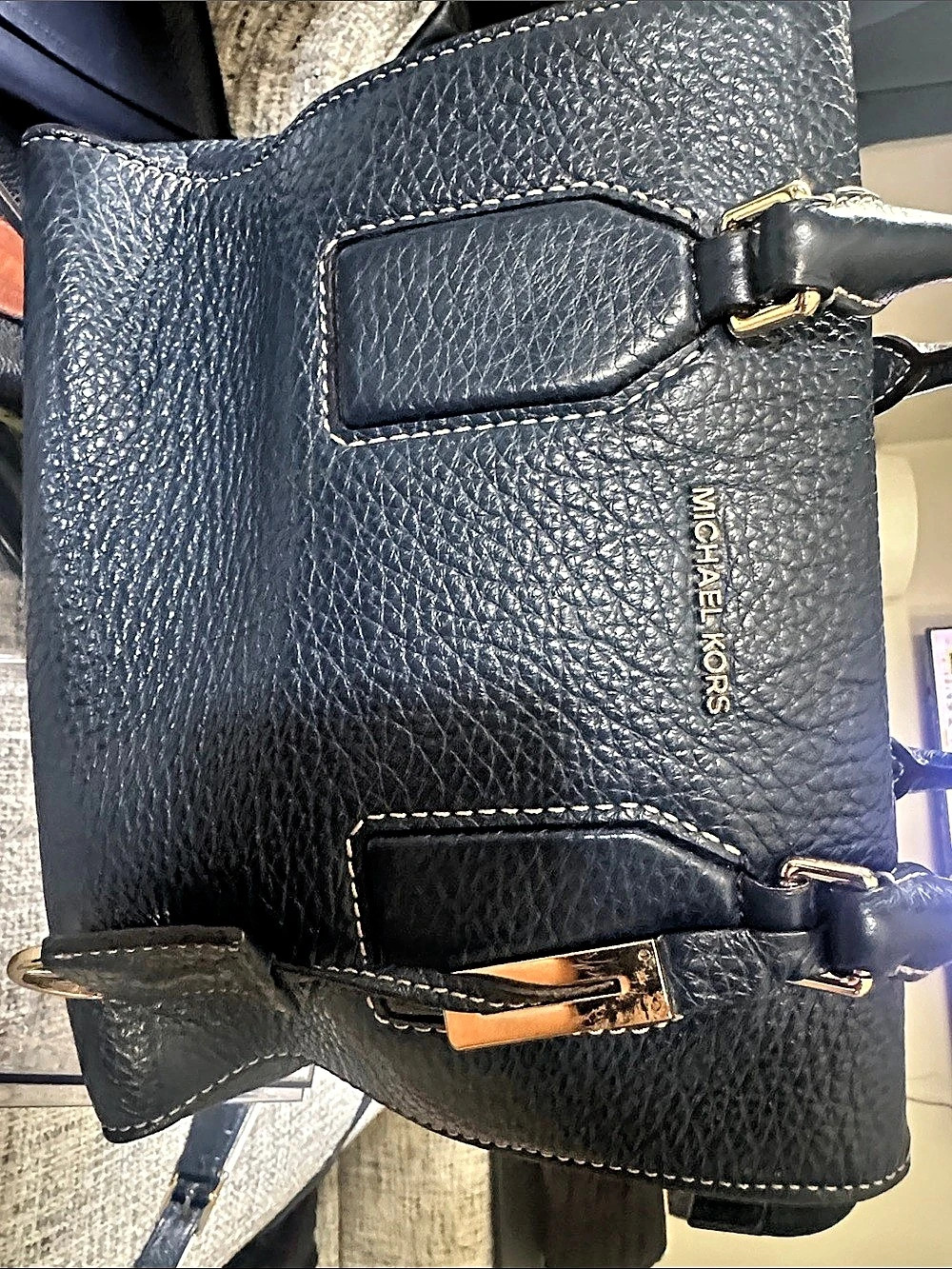 Michael Kors Navy Blue Leather Satchel